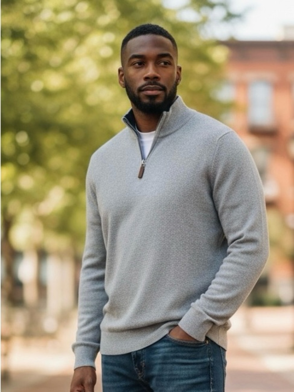 Tahari Men's Light Gray Zip-Up Sweater